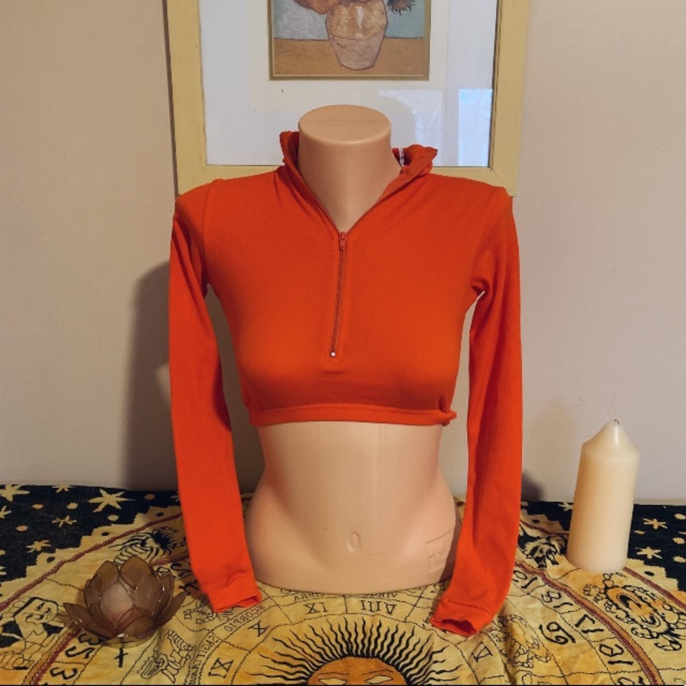 Orange Workout Long Sleeve Crop Top
